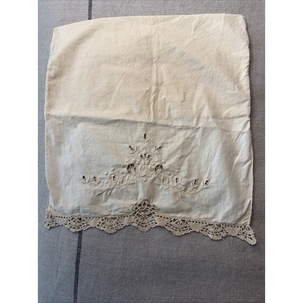 Vintage Embroidered Boudoir Pillowcase Sham Cutwork Lace European Style 13x14